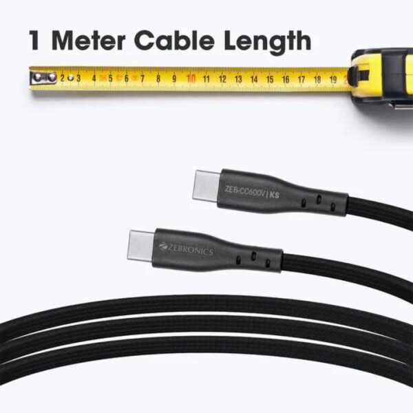 Zebronics - Type C to Type C Cable, 1 Meter, Fast Charging (64W)