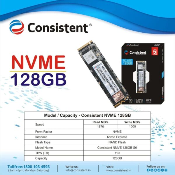 Buy Consistent NVMe SSD 128GB - Upto 60% Off